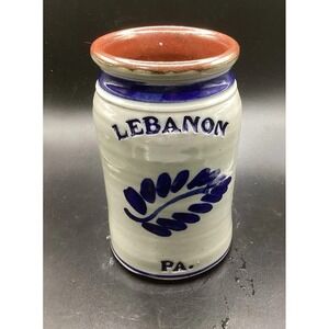 VTG Salt Glazed Pottery Crock- Lebanon, PA- Signed- 6.5" Tall- Mint!